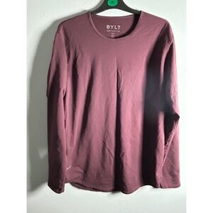 BYLT Drop Cut LS Lux Shirt Mens Medium‎ Burgundy Maroon Long Sleeve Curved Hem
